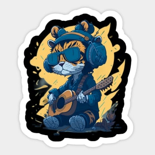 Baby Tiger Playing Guitar Cute and Quirky Sticker